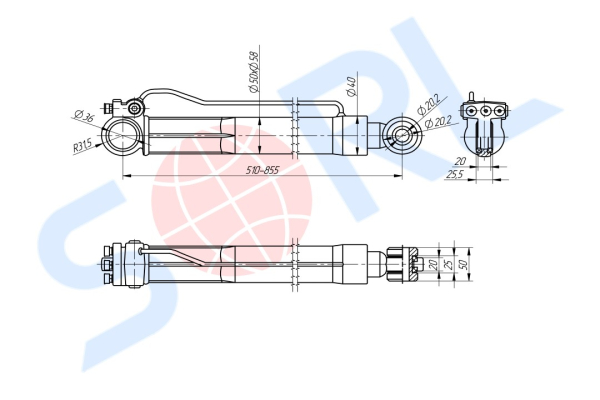 Гидроцилиндр подъема кабины для VOLVO FM9/12 (20922305) SORL