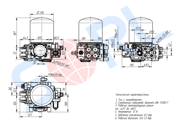 Блок подготовки воздуха 8.3 bar, с подогревом 12V, для ГАЗ (35110340960) SORL