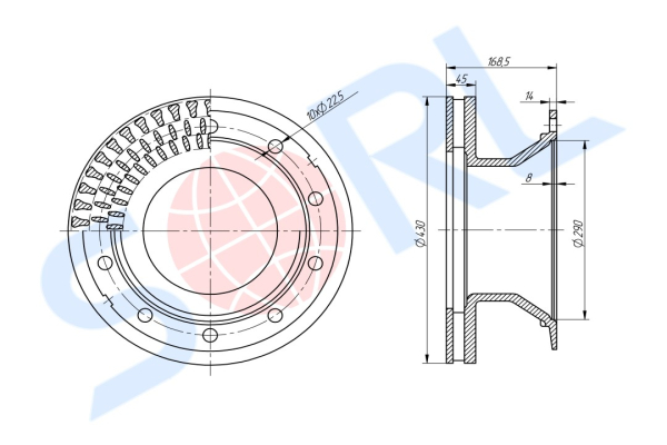 Диск тормозной 430/290x45/168.5 n10-335-22.5 SCHMITZ (017870) (SORL)