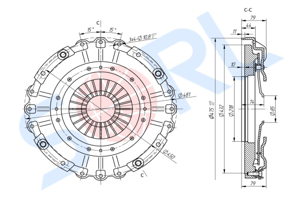 Диск сцепления нажимной (корзина) для SHACMAN (DZ9114160026) (SORL)